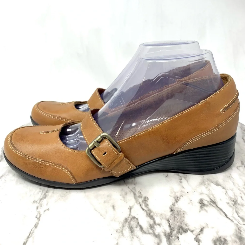 Natural Soul by Naturalizer Bakten Mary Jane Brown Leather Wedges 9 Classic